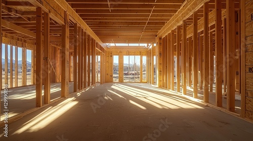 Bright Construction Interior with Wooden Framework