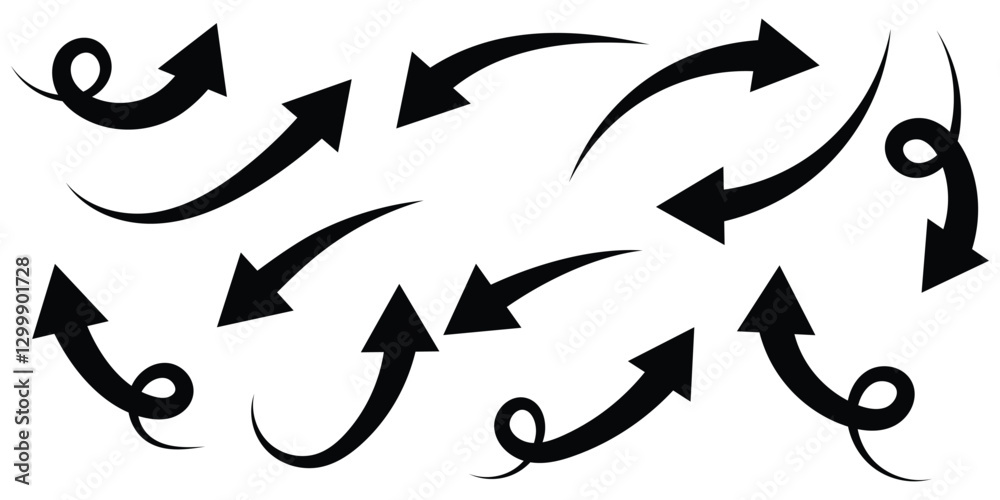Hand painted, hand draw sketchy curve arrow arrow isolated on white background. eps 888. Hand painted, hand draw sketchy curve arrow arrow isolated on white background. eps 888.