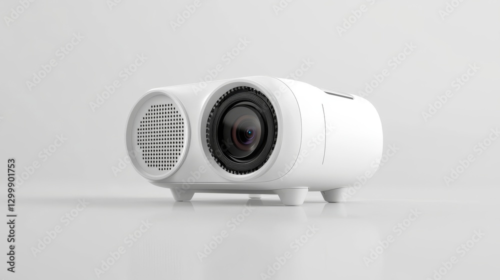 White projector on white, minimalist design for modern presentations and home entertainment White projector on white, minimalist design for modern presentations and home entertainment