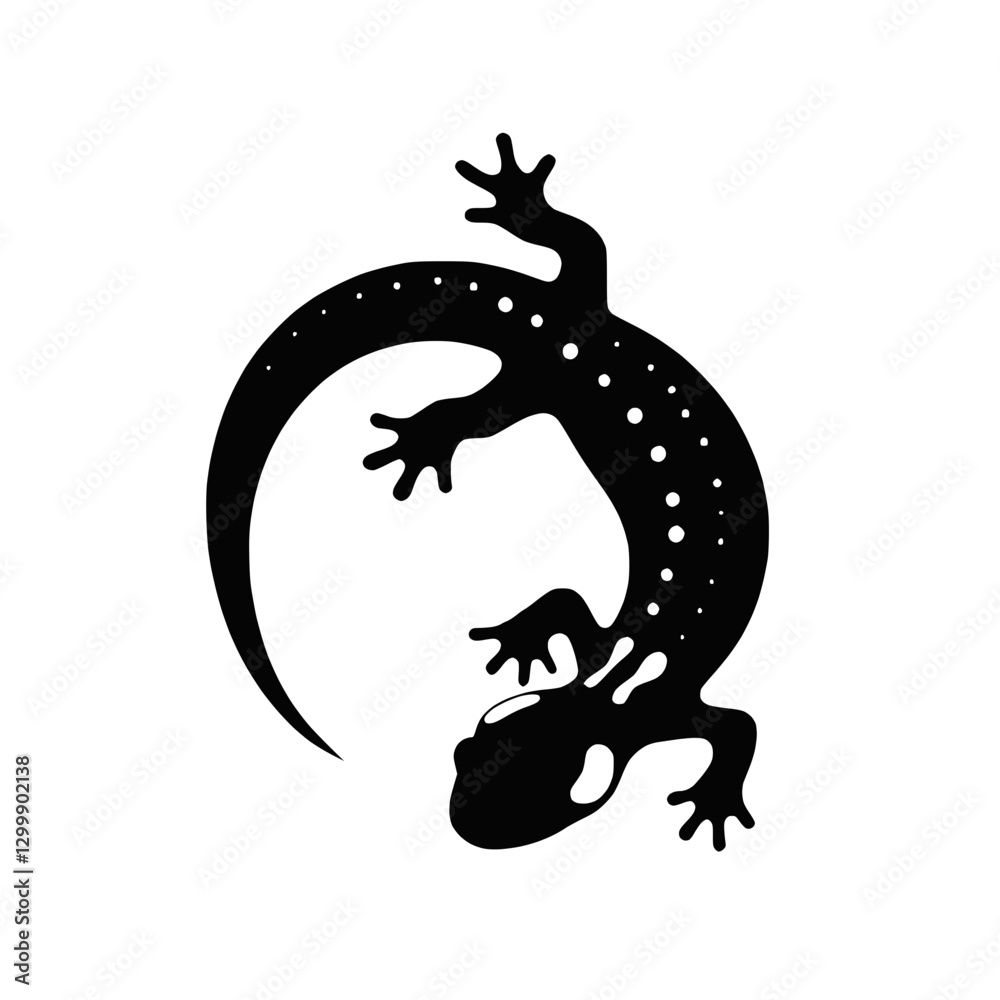 Black lizard icon featuring a curved body and detailed limbs on a transparent background Black lizard icon featuring a curved body and detailed limbs on a transparent background