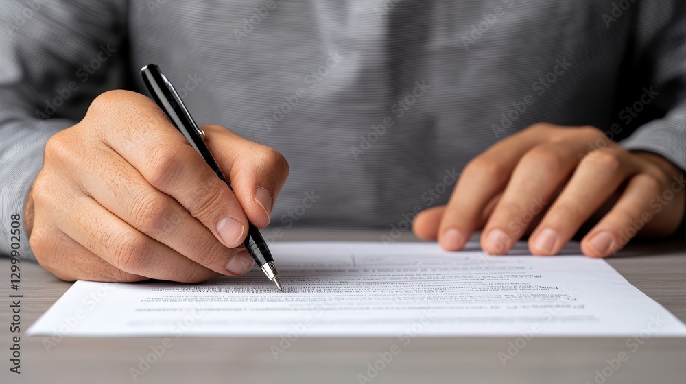 Signing a contract, person putting pen to paper in business agreement or legal document Signing a contract, person putting pen to paper in business agreement or legal document