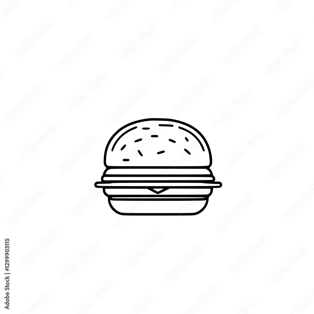 Vector Icon of a Classic Burger with a Bun, Patty, and Lettuce in Monochrome Outline Style Vector Icon of a Classic Burger with a Bun, Patty, and Lettuce in Monochrome Outline Style
