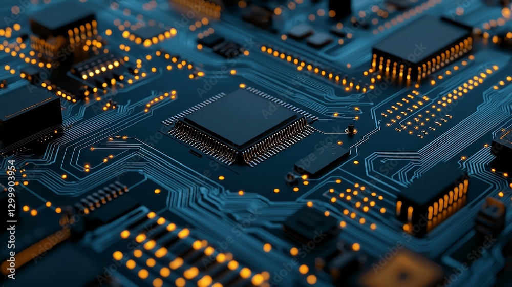Illuminated circuit board, a closeup view of complex technology with numerous lights Illuminated circuit board, a closeup view of complex technology with numerous lights