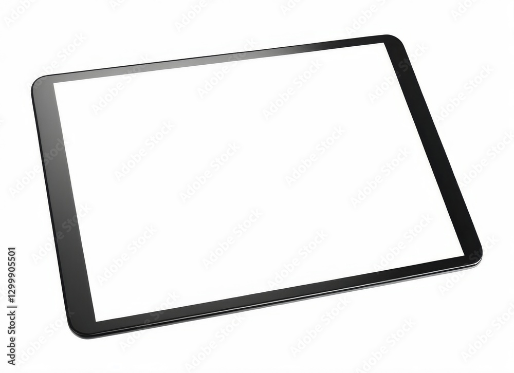 Black tablet with blank screen and thin border, against white background. Realistic 3D rendering for modern digital concepts. Black tablet with blank screen and thin border, against white background. Realistic 3D rendering for modern digital concepts.