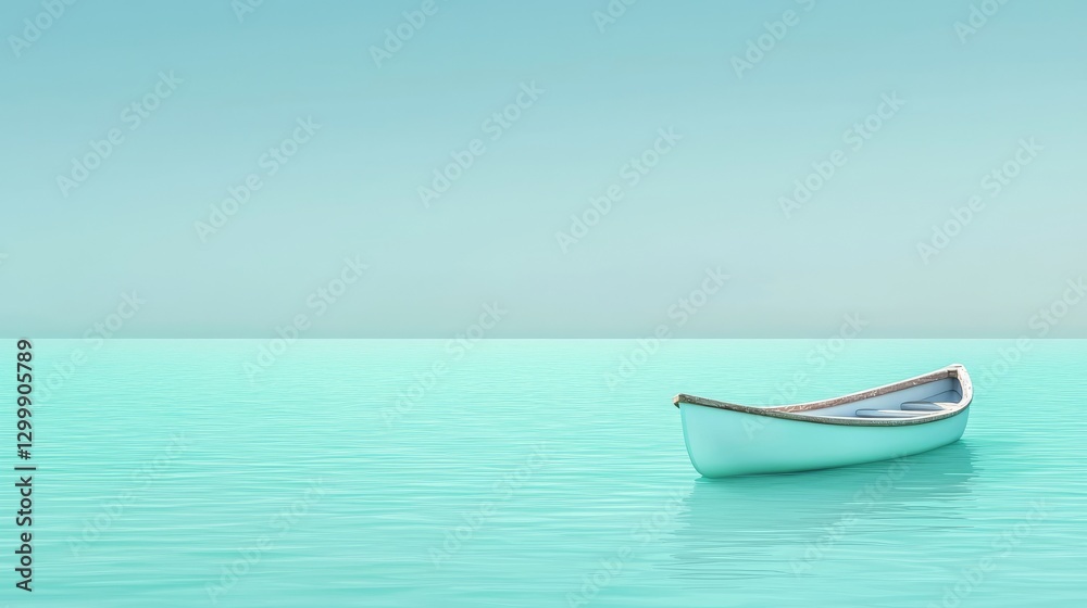 Fototapeta premium Serene ocean solitude, a small boat's peaceful journey across the vast blue expanse