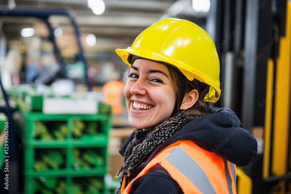 Worker smiles in warehouse Worker smiles in warehouse