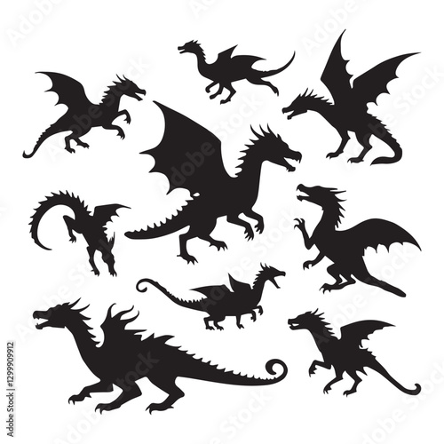 Wallpaper Mural Dragon silhouettes white background. Torontodigital.ca