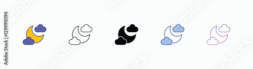 Night Overcast icons set in different style vector stock 