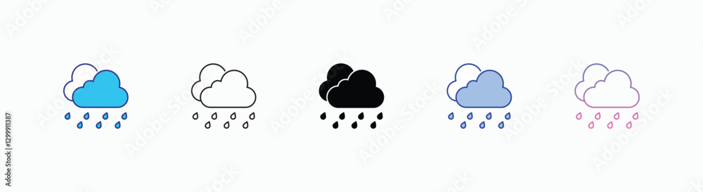 Moderate Rain icons set in different style vector stock Moderate Rain icons set in different style vector stock