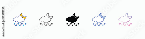 Night Moderate Rain icons set in different style vector stock 