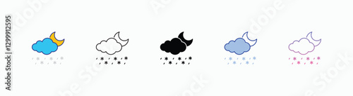 Night Moderate Snow icons set in different style vector stock 