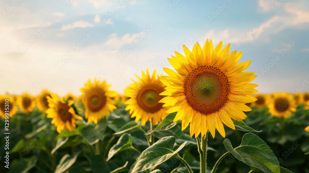 Vibrant sunflowers blooming in a sunny field. Vibrant sunflowers blooming in a sunny field.