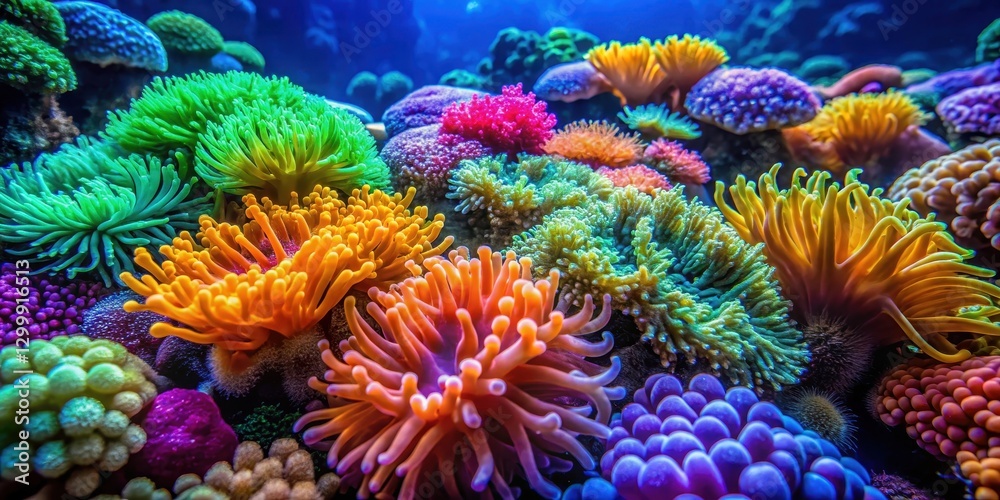 Obraz premium Colorful marine algae forming intricate patterns on coral reef, marine ecosystem, marine life