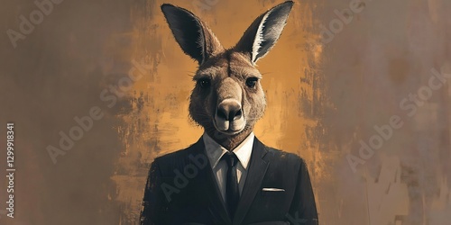 Kangaroo in navy suit, serious look, corporate style photo