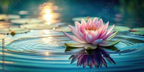 Serene lotus flower floating on calm water with ripples, nature, water,  nature
