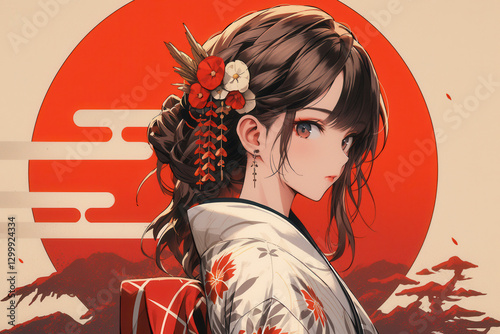 アニメ／美女　着物の女性