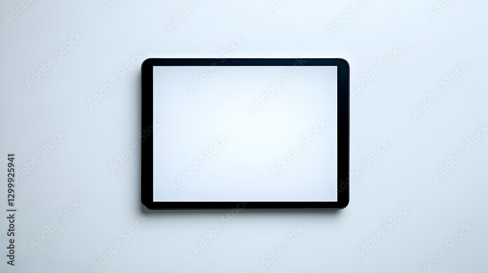 Minimalist Tablet With Blank White Screen Isolated Against Light Blue Background Minimalist Tablet With Blank White Screen Isolated Against Light Blue Background