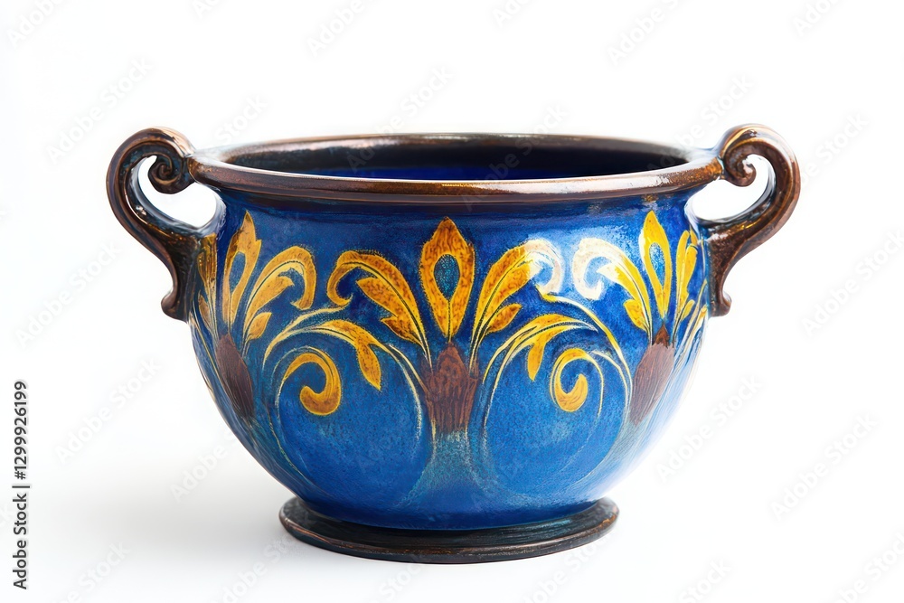 A vibrant blue Greek-style pillow pot, showcasing its traditional design and rich colors, isolated on a plain white backdrop. A vibrant blue Greek-style pillow pot, showcasing its traditional design and rich colors, isolated on a plain white backdrop.