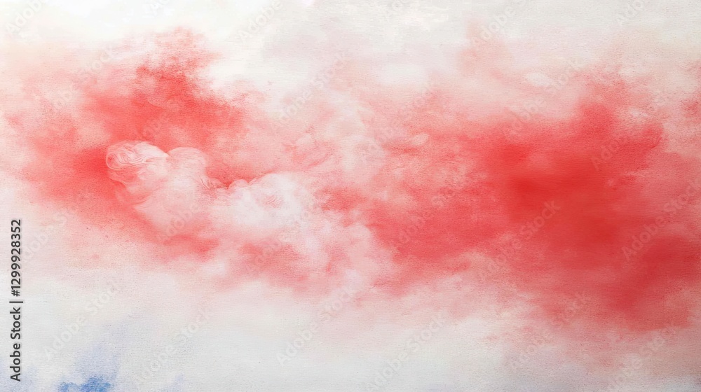 Red smoke plume against white clouds; aerial view Red smoke plume against white clouds; aerial view