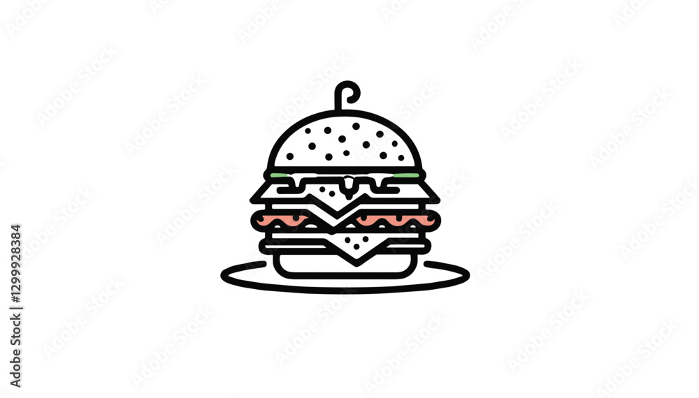Fototapeta premium icon, Fast food burger icon with fresh toppings in a vibrant design on a white background