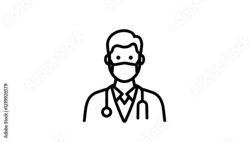 icon, Doctor with a stethoscope and mask icon in a minimalistic design on a white background