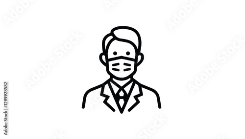 icon, Doctor wearing a mask and suit icon in a simple design on a white background