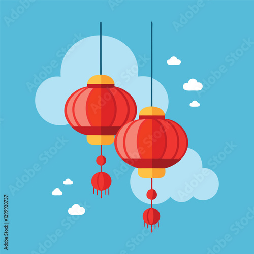 A digital illustration of two red Chinese lanterns hanging from a string
