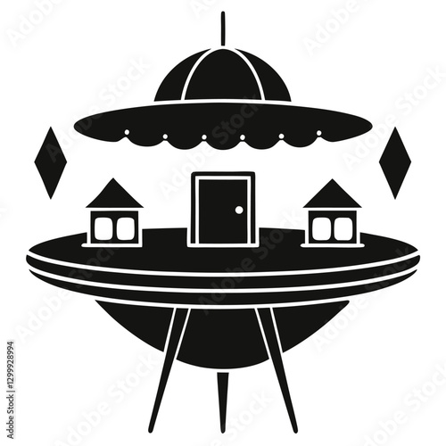 silhouette vector of futuristic hovering restaurant