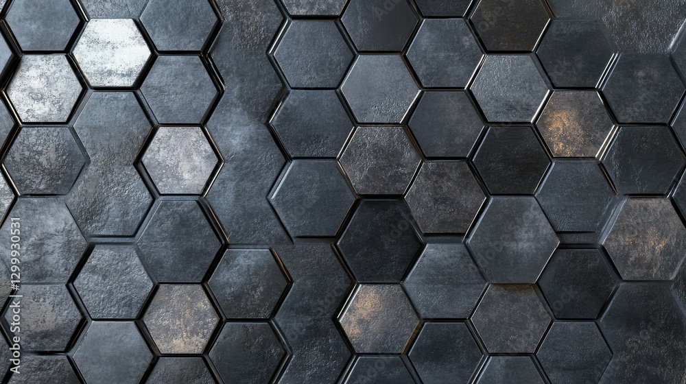 Hexagonal dark grey, black background texture, 3d illustration, 3d rendering Hexagonal dark grey, black background texture, 3d illustration, 3d rendering