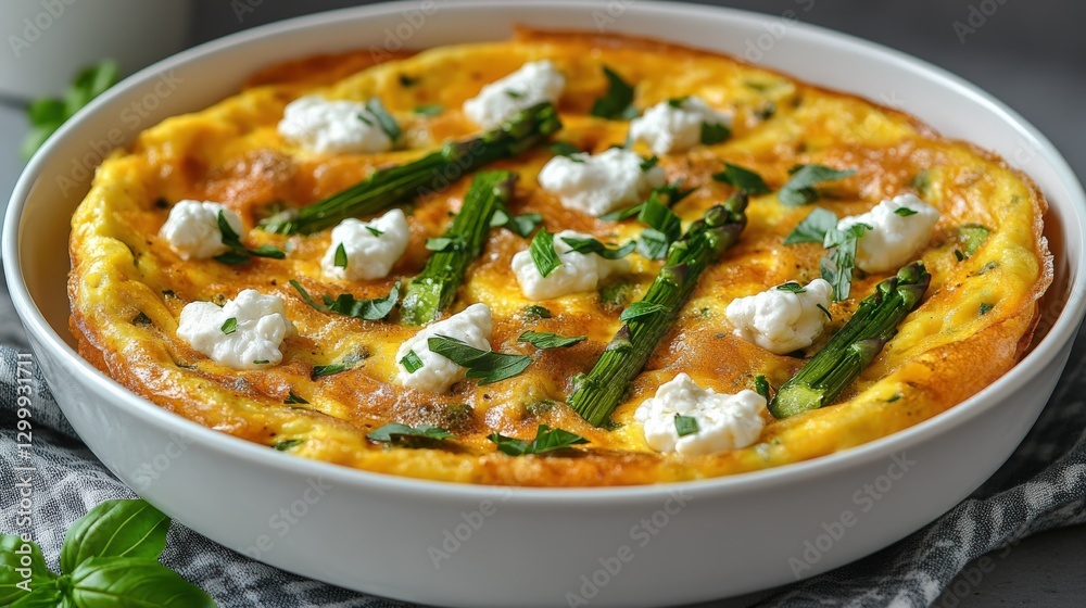 custom made wallpaper toronto digitalLight and fluffy asparagus and goat cheese frittata in a modern white dish