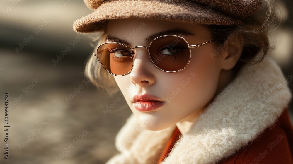 Fototapeta premium Retro Fashion Portrait in Soft Light Urban Setting
