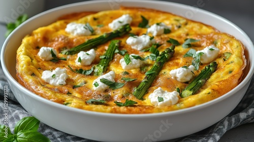 Wallpaper Mural Light and fluffy asparagus and goat cheese frittata in a modern white dish Torontodigital.ca