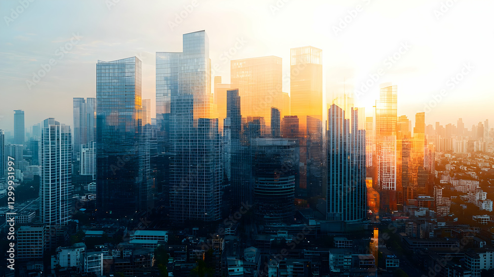 Dramatic Cityscape View Featuring Skyscrapers Architecture And Sunlight Illumination Dramatic Cityscape View Featuring Skyscrapers Architecture And Sunlight Illumination