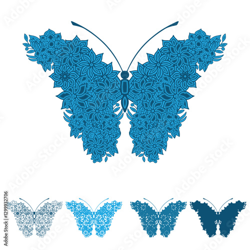3d butterfly with floral laser cut design for t-shirt and mug, moth vector template for laser and paper cutting,