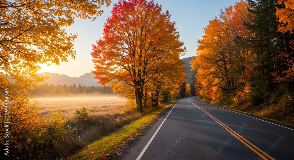 Beautiful fall scenery with. Colorful leaves in the garden. Falling leaves with nature landscape in the background Beautiful fall scenery with. Colorful leaves in the garden. Falling leaves with nature landscape in the background