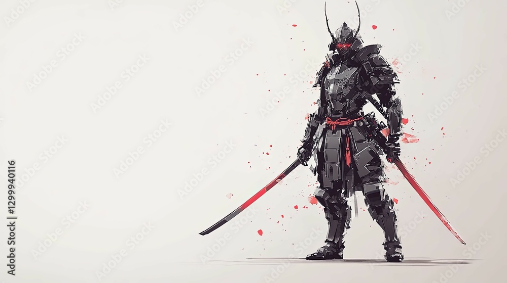 Fototapeta premium Black Samurai Warrior: Minimalist Digital Painting