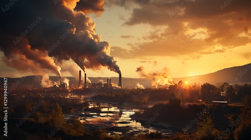 Sunset Over Industrial Pollution: A Haunting Panorama Sunset Over Industrial Pollution: A Haunting Panorama