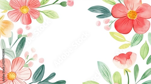 A beautiful floral border featuring pink, red, and pastel flowers intertwined with green leaves, perfect for invitations or greetings.