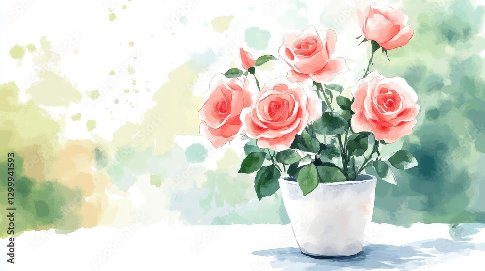A beautiful watercolor painting of pink roses in a pot, showcasing vibrant colors and delicate details, perfect for floral-themed designs. A beautiful watercolor painting of pink roses in a pot, showcasing vibrant colors and delicate details, perfect for floral-themed designs.