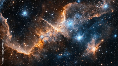 Stunning Cosmic Clouds with Bright Stars in Deep Space Wide View