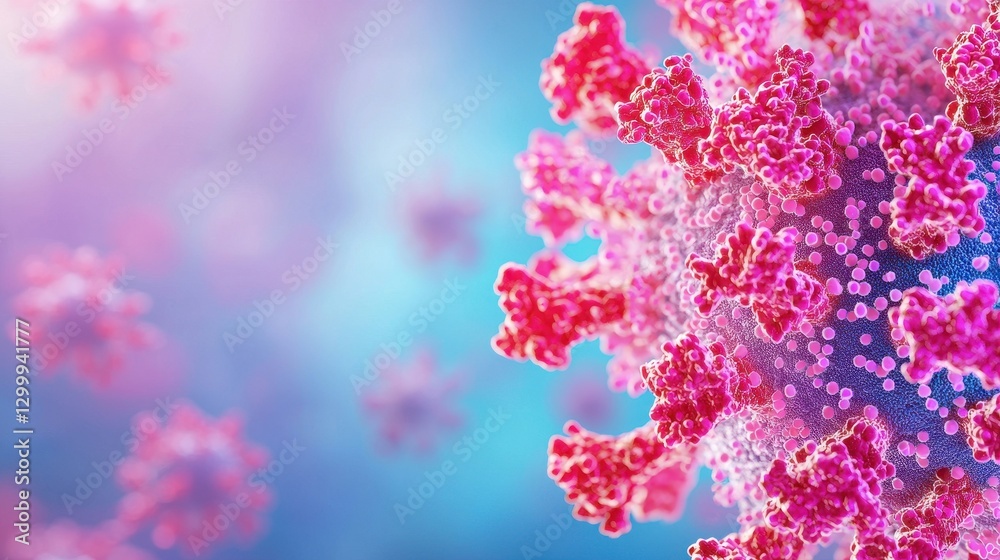 Naklejka premium Close-Up View of Colorful Virus Cells in Abstract Digital Background
