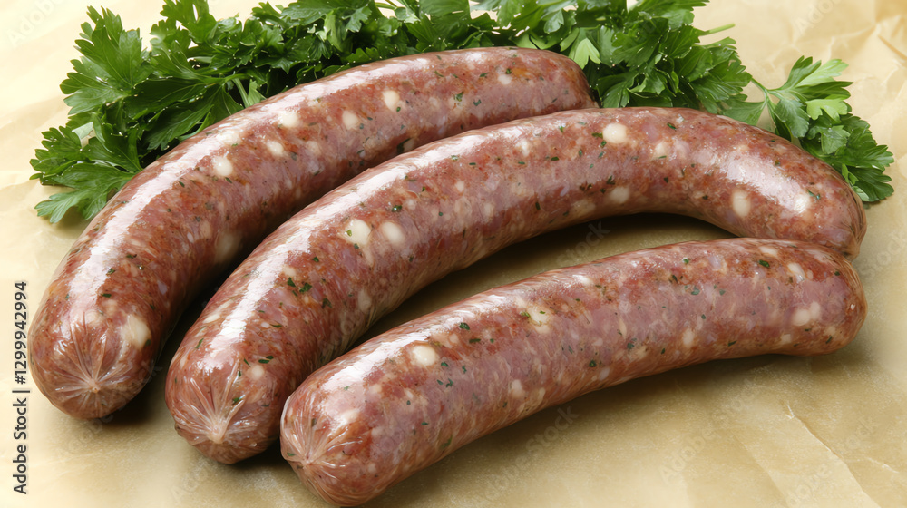 Fresh sausages with herbs for delicious meals. Fresh sausages with herbs for delicious meals.