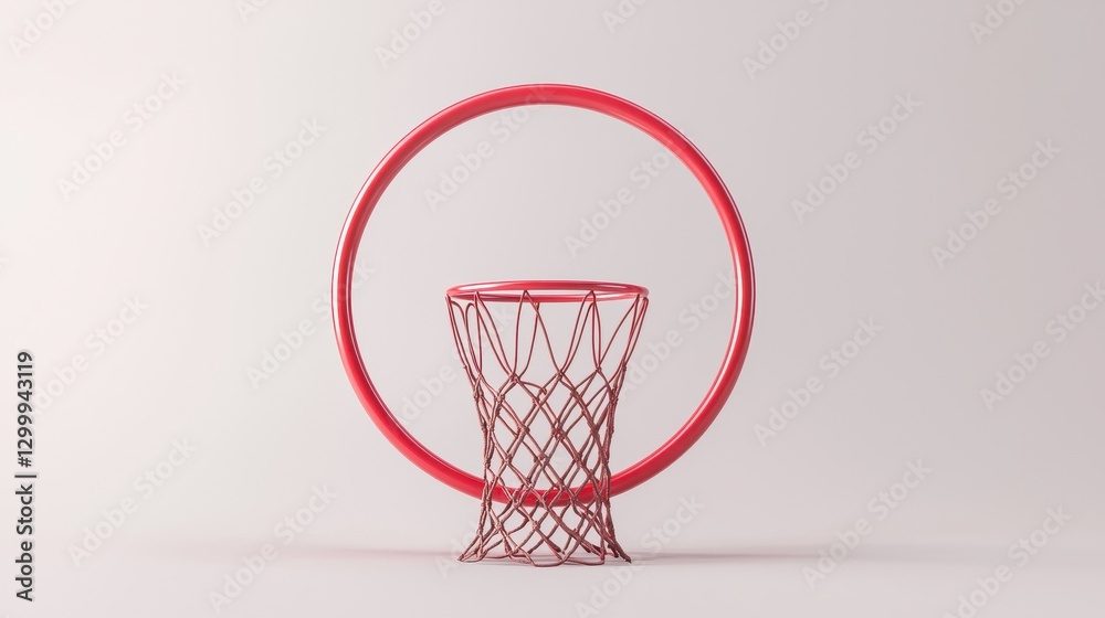 Red Basketball Hoop and Net on Light Background for Sports Theme Red Basketball Hoop and Net on Light Background for Sports Theme