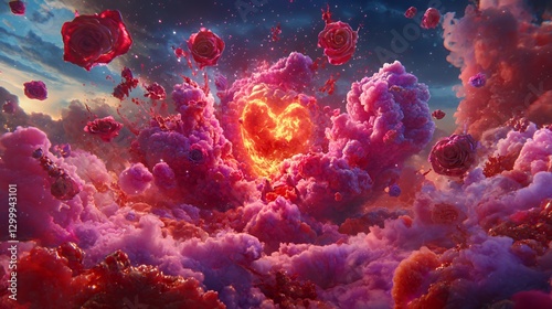 Wallpaper Mural Glowing Heart in Pink and Red Cloudscape Torontodigital.ca