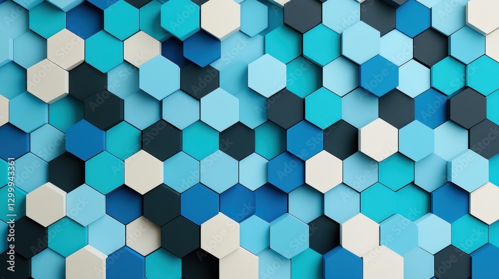 Colorful Hexagonal Pattern with Shades of Blue and White Tiles Colorful Hexagonal Pattern with Shades of Blue and White Tiles