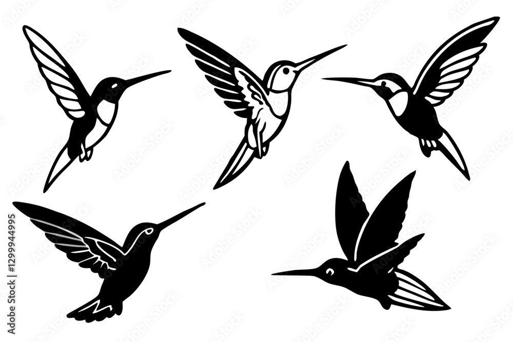 Obraz premium set of Hummingbirds Silhouette vector illustration