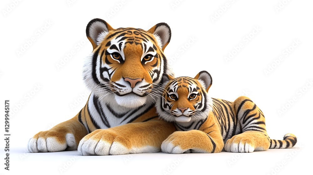 Obraz premium Playful tigers bonding animal kingdom digital art white background