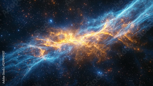 Breathtaking Cosmic Nebula with Vibrant Blue and Orange Colors photo