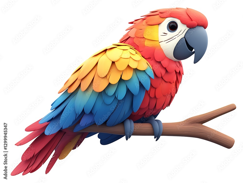 Fototapeta premium Colorful parrot on branch tropical forest digital art vibrant close-up