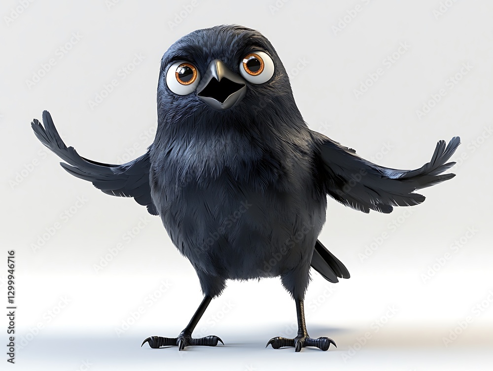 Animated crow character performing on stage cartoon world digital art
